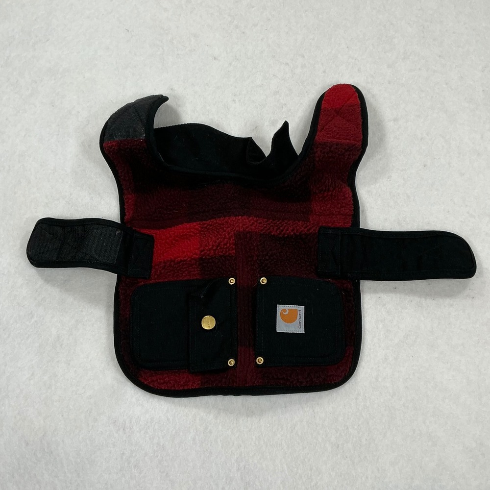 Carhartt Dog Vest Red Black Buffalo Plaid Sherpa Fleece Quilted Lining Pockets